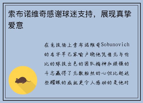 索布诺维奇感谢球迷支持，展现真挚爱意