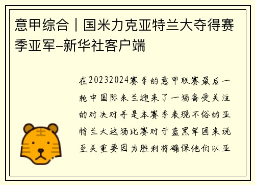 意甲综合｜国米力克亚特兰大夺得赛季亚军-新华社客户端