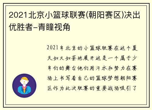 2021北京小篮球联赛(朝阳赛区)决出优胜者-青瞳视角