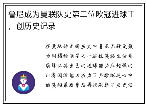 鲁尼成为曼联队史第二位欧冠进球王，创历史记录